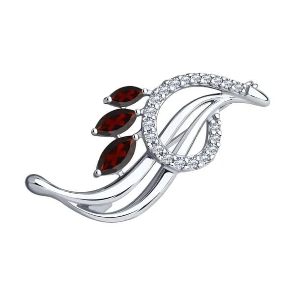 Diamant, Брошь из серебра с гранатами и фианитами, 94-340-01048-2, декоративные, 925 проба