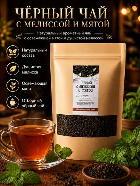 Черный Чай Листовой с Мелиссой и Мятой (Высший сорт) 100гр