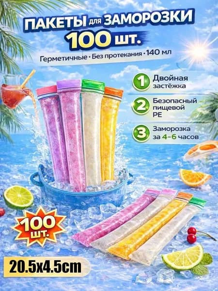 Пакеты для мороженого на палочке одноразовые, 100 шт., с цветной застежкой, для домашнего приготовления фруктового льда, сока и йогурта
