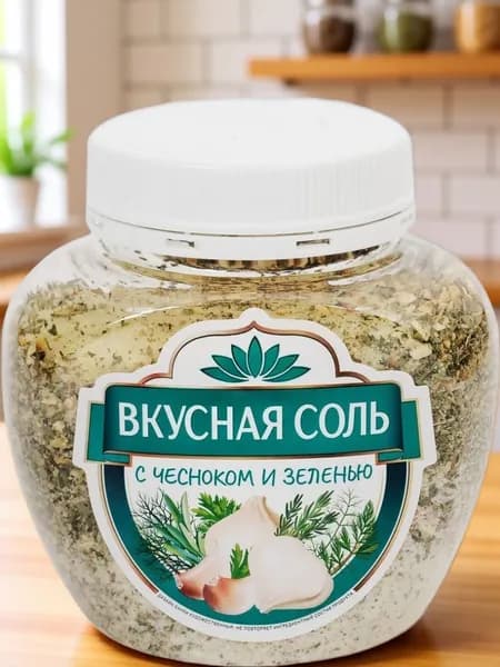 Соль ВКУСНАЯ СОЛЬ с чесноком и зеленью, 400г
