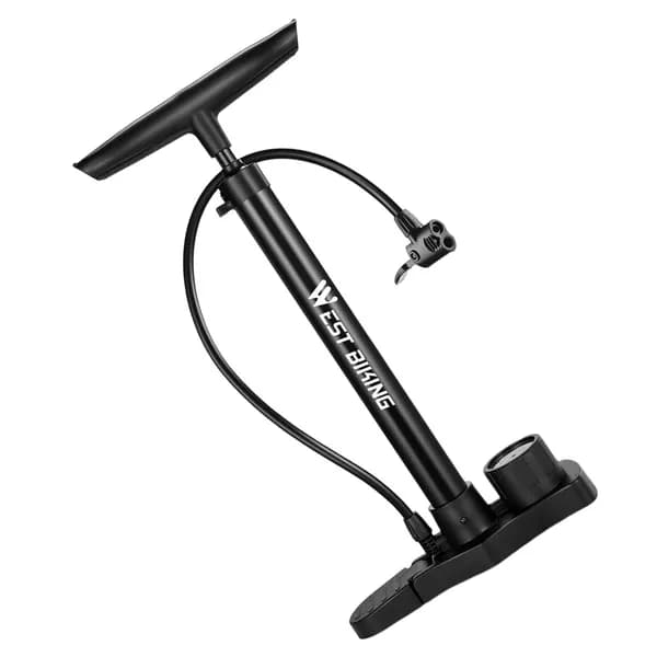 Велонасос WEST BIKING стационарный с манометром, 160 PSI, из нержавейки