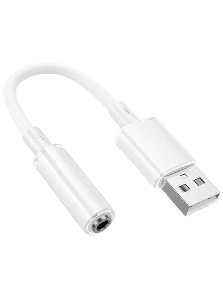 Звуковая карта USB Aux (3.5мм) // TRRS / 15см, белый - прозрачный