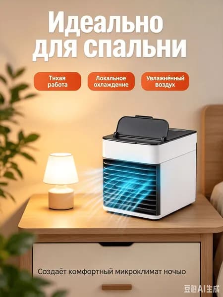 Мини кондиционер охладитель воздуха для дома, мобильный кондиционер увлажнитель и охладитель воздуха с подсветкой , 3 режима работы