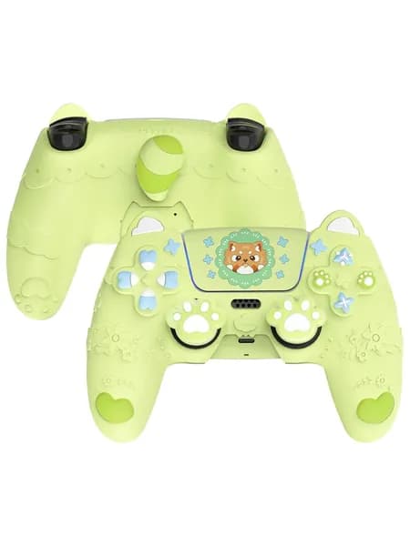 PlayVital силиконовый чехол Cute Spring Lesser Panda для контроллера PS5, накладки на стики и стикеры, полная защита, противоскользящий, совместим с зарядной станцией