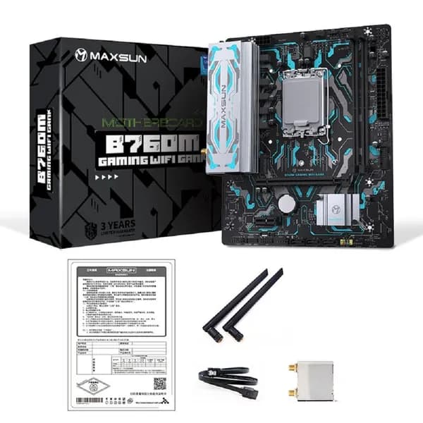 Материнская плата MAXSUN MS-B760M Gaming WIFI GANK V2 LGA1700, mATX, 2xDDR5, HDMI, VGA, M.2, WI-FI6E, LAN 1Gb, RTL