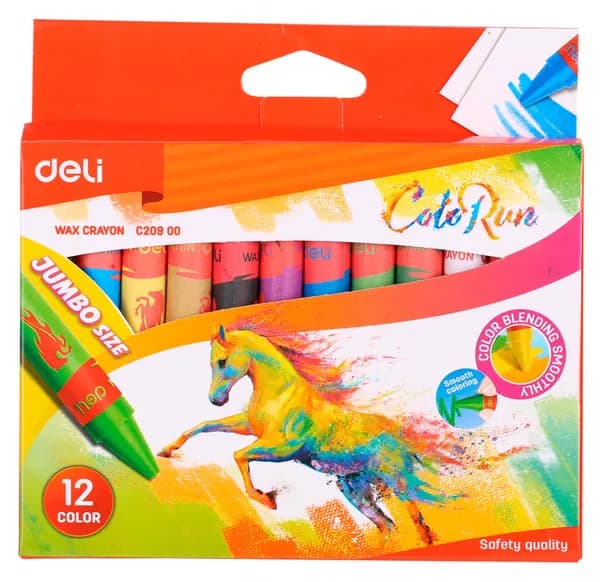 Восковые мелки 12 цветов, Deli Colorun утолщенные, для школы и дома