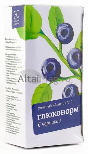 Фиточай Алтай №11 глюконорм с черникой, 20 пакетиков по 2г