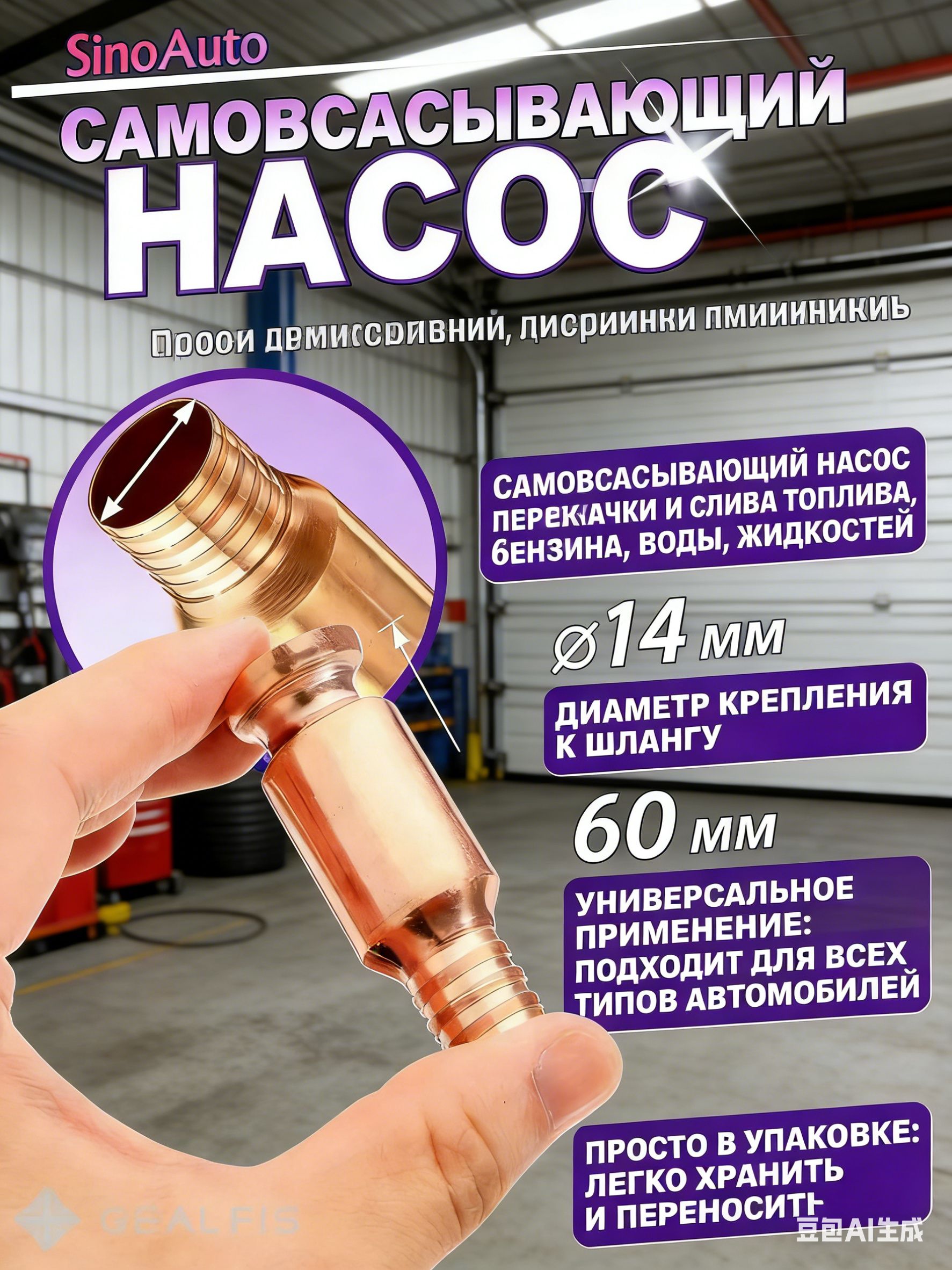 Самовсасывающий насос для перекачки и слива топлива, бензина, воды, жидкостей
