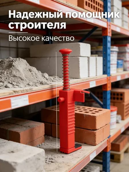 Комплект для кладки кирпича с фиксацией, включает угловые направляющие и струну, для строительных работ на объекте.