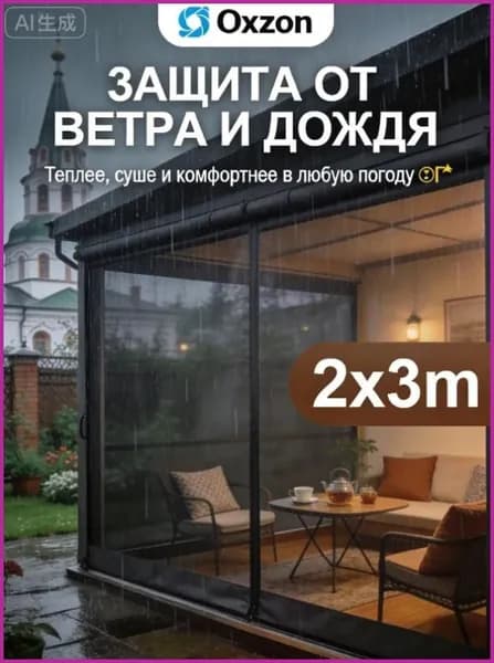 2x3m Мягкие окна для веранды и беседки из ПВХ, коричневая окантовка