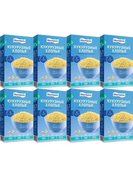 Хлопья Мистраль кукурузные фермерские без варки 400 г, набор: 8 штук