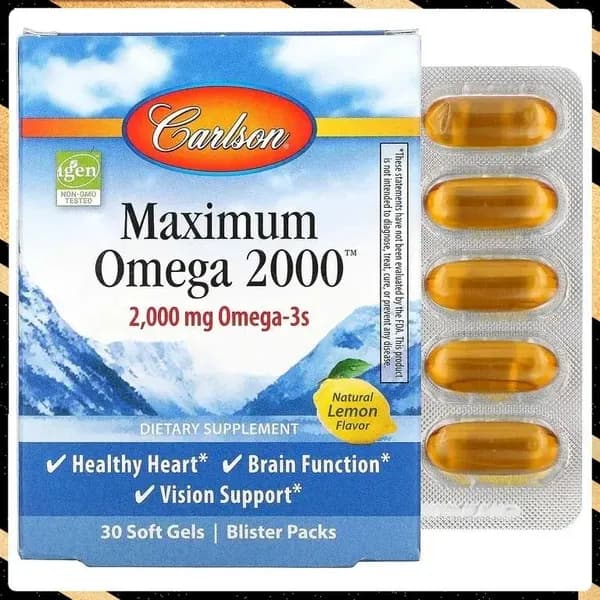 Carlson, Maximum Omega 2000, натуральный лимонный вкус, 30 мягких таблеток