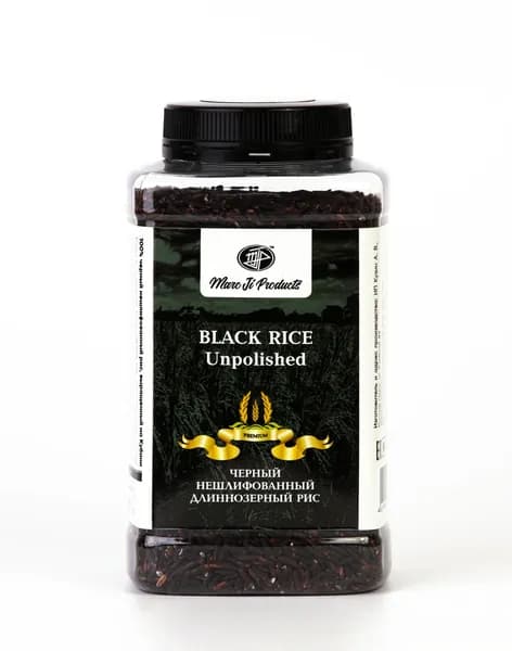 Черный нешлифованный длиннозерный рис BLACK RICE Unpolished , Россия, 800 г, Marc Ji Products