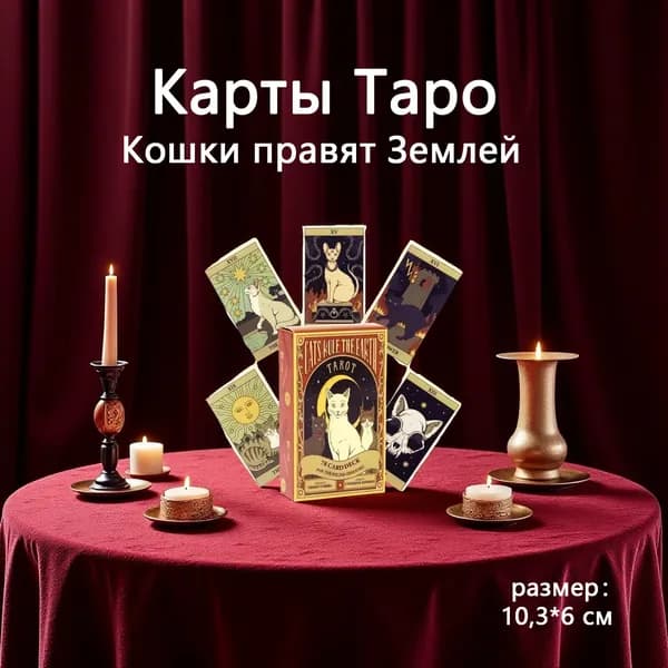 10,3*6 см Кошки правят Землей Таро: 78 карт колоды для одержимых кошками