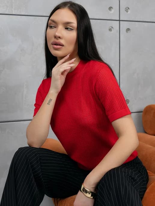 Джемпер ажурный с коротким рукавом летний