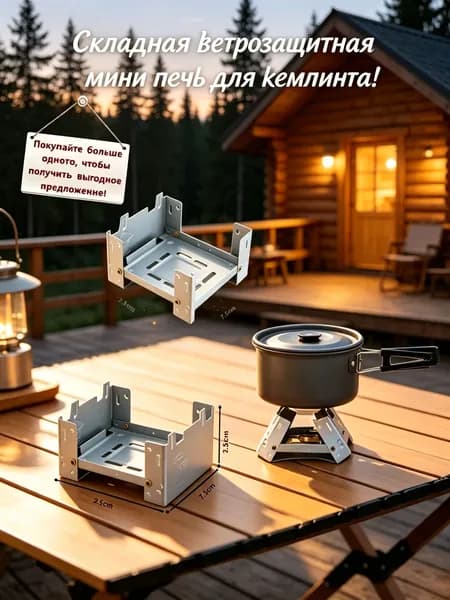 Печь походная складная таганок для сухого горючего и щепок мини горелка туристическая из нержавеющей стали для кемпинга нагрузка до 9 кг