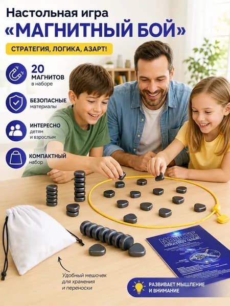 Магнитная настольная игра "ПОЛЮСА", магнитный бой, 20 камней