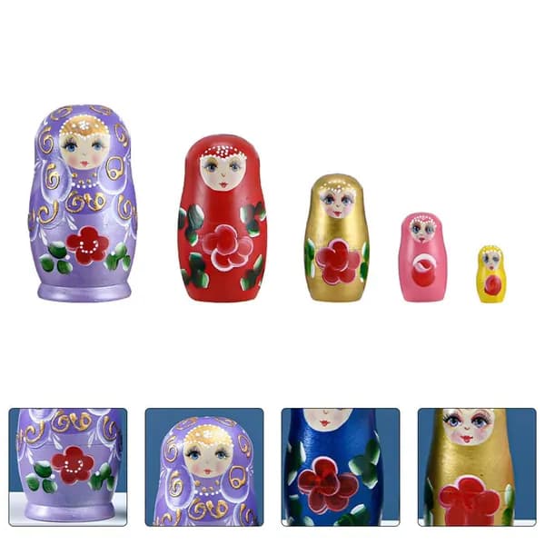 Набор деревянных матрёшек из 5 кукол, разноцветные, для детских игр