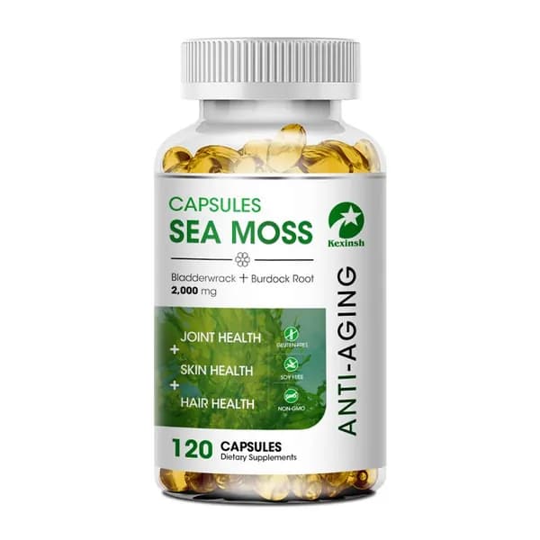 Kexinsh 60/120 капсул с морским мхом, необработанные органические вещества, богатые витаминами и минералами, повышающие иммунную систему, развитие с экстрактом морского мха.