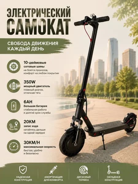 Электросамокат Новые возможности для поездок по городу, черный