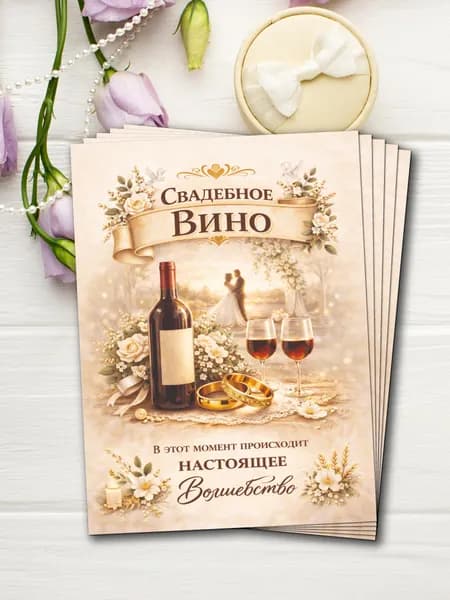 Наклейки на бутылки Свадебное Вино Набор этикеток 10шт