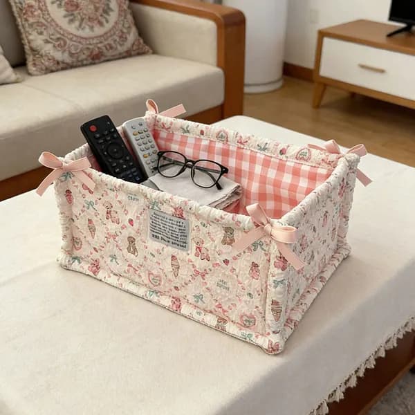Корзина для игрушек длина 28 см, ширина 19 см, высота 14 см, 1 шт, хлопок, розовый