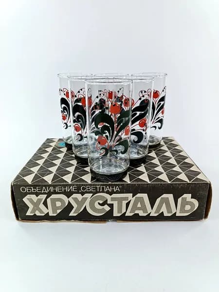 Винтаж - Подарочный набор - ХРУСТАЛЬНЫЕ СТАКАНЫ ( 6 шт новые в коробке) 1992 г.