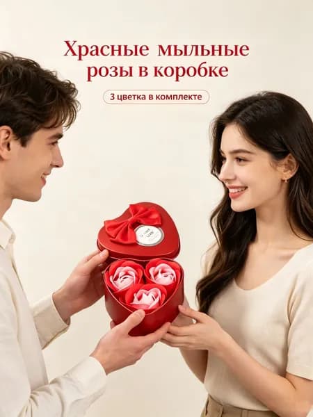 Подарочный набор из 3 мыльных цветов в металлической коробке