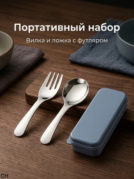 Набор столовых приборов из нержавеющей стали: ложки и вилки для похода