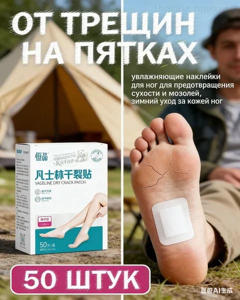 Увлажняющие пластыри для пяток с вазелином, 50 наклеек, премиум защита от сухости, трещин и мозолей для интенсивного зимнего ухода