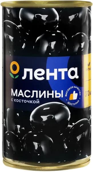 Маслины с косточкой ЛЕНТА черные крупные, 370мл