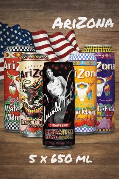 Холодный чай Arizona набор ассорти (Аризона Арбуз Питахайя Пунш Манго Арнольд Палмер) 650 мл * 5 шт, США