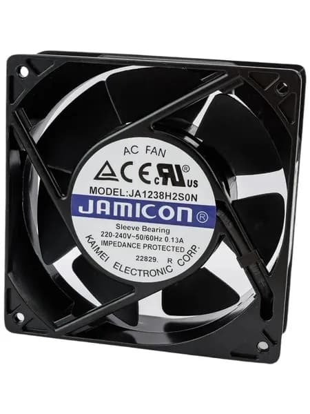 Вентилятор JA1238H2S0N-T(JA1238H2S010N-T-R) JAMICON 220В, 120х120х38 мм, подшипник скольжения, разъем на корпусе (клемма)