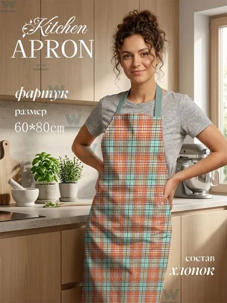 Льняной кухонный фартук 60 80 см в клетку