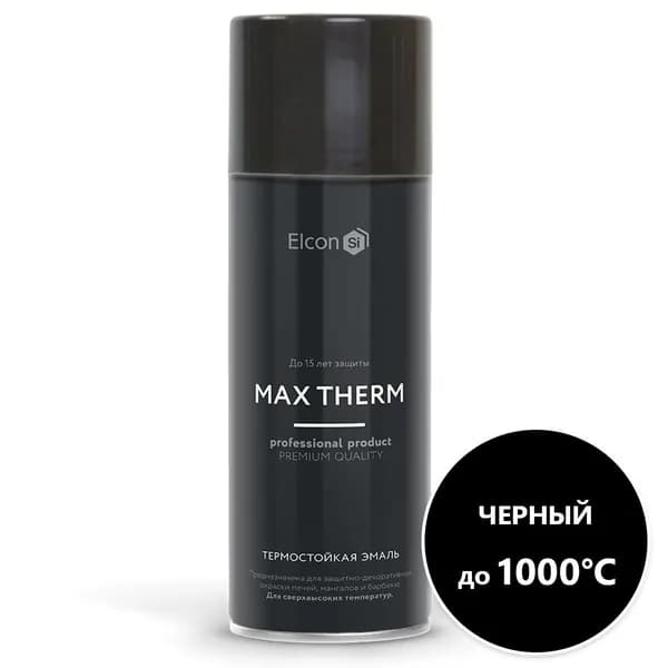 Elcon Аэрозольная краска Термостойкая, до 1000°, Кремнийорганическая, Матовое покрытие, 0.27 кг, черный