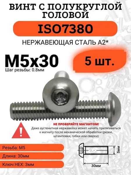 Винт М5х30 ISO7380-1, нержавейка А2, 5 шт.