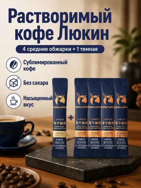 Микромолотый сублимированный черный кофе в пакетиках, 2 г: среднетемная и темная обжарка 4+1 шт.