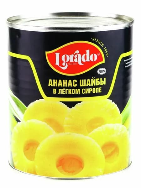 Lorado Ананасы кольца в легком сиропе, 820г
