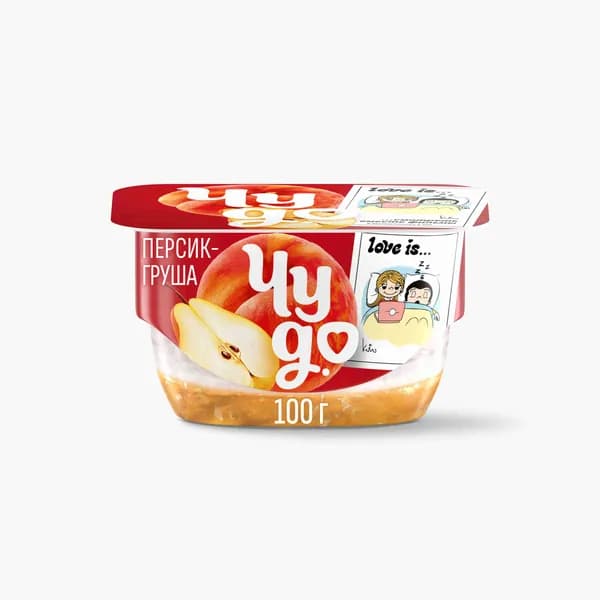 Творожок двухслойный Чудо Персик-груша, 4,2%, 100г