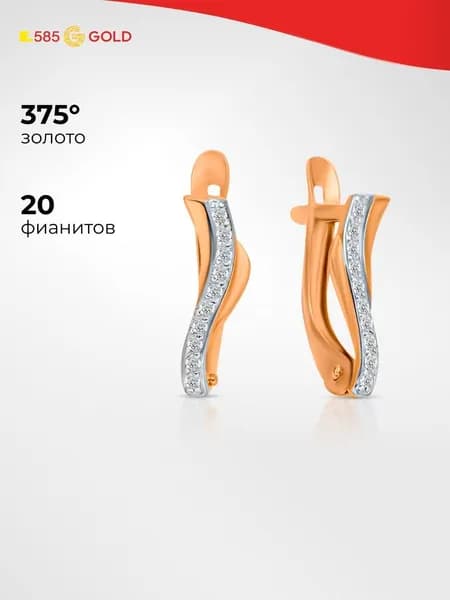 Серьги женские с фианитами из красного золота 375 пробы 585GOLD