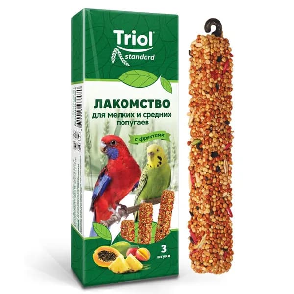 Лакомство для мелких и средних попугаев палочки с фруктами TRiOL standart, 3шт, 115г
