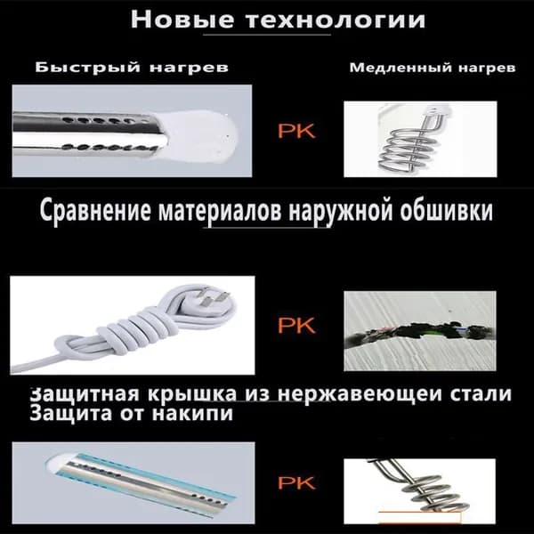 Погружной нагреватель воды для бассейнов, летнего душа / Портативный нагреватель воды 2500 ВтВ комплект входит адаптер для штепсельной вилки