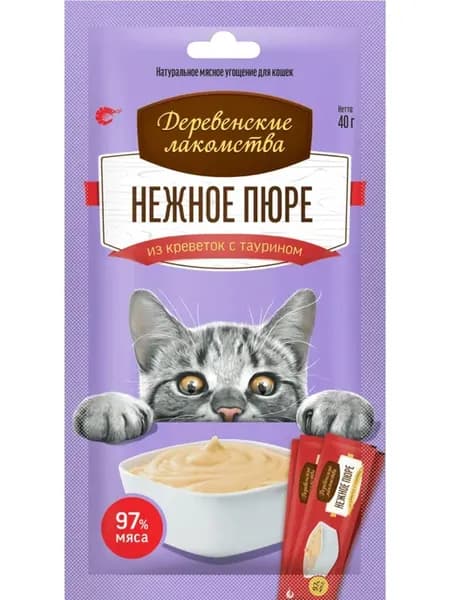 Лакомство для кошек Нежное Пюре из Креветок 40 г 10шт