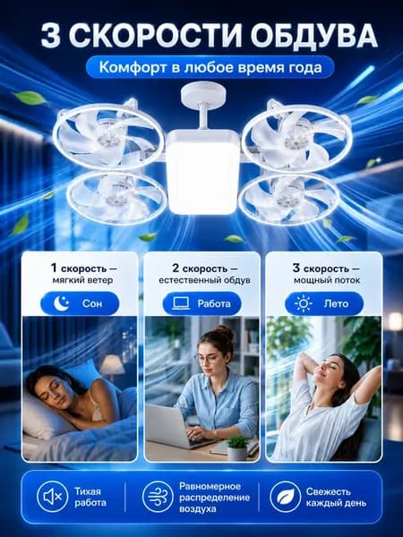 Люстра потолочная Вентиляторная светодиодная Спальня 50W