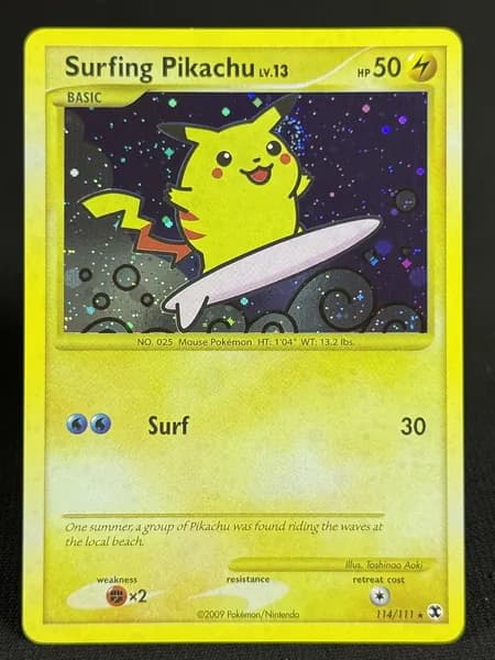 Портативные карты PKM U Настройка и прокси высококачественной фольги Surfing Pikachu Rising Rivals (RR) #114