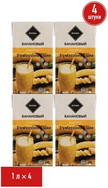 Напиток кокосовый Rioba банан 2% 1 л, набор: 4 штуки