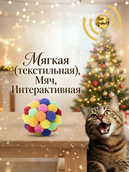 Интерактивный мячик, игрушка с погремушкой для кошек, котов, котят, мячик для собак мелких пород