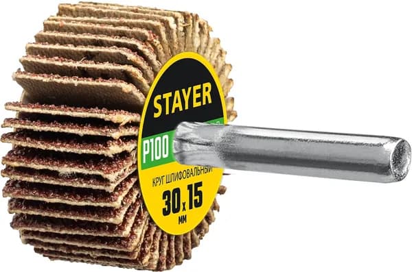STAYER d 30x15 мм, P100, круг шлифовальный лепестковый, на шпильке d 6.0 мм; (36606-100)