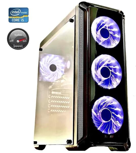 Bloody Системный блок Core i5 + Intel HD Graphics 2Gb + 16Gb RAM + SSD 256Gb + Wi-Fi (Intel Core i5-2500, RAM 16 ГБ, SSD 256 ГБ, Intel HD Graphics, Windows), Игровой компьютер, черный, светло-синий