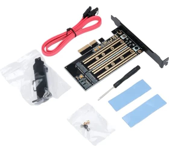 Адаптер контроллер PCI-E 3.0 x 4 для SSD M.2 NVMe (M ключ), SATA 7pin (B ключ) MF-PCIE-NVME-SATA, плата расширения M2 PCI Express 3.0 2230-2280, 6-32 Гбит/с, переходник PCIE 3.0 М.2, писиай м2